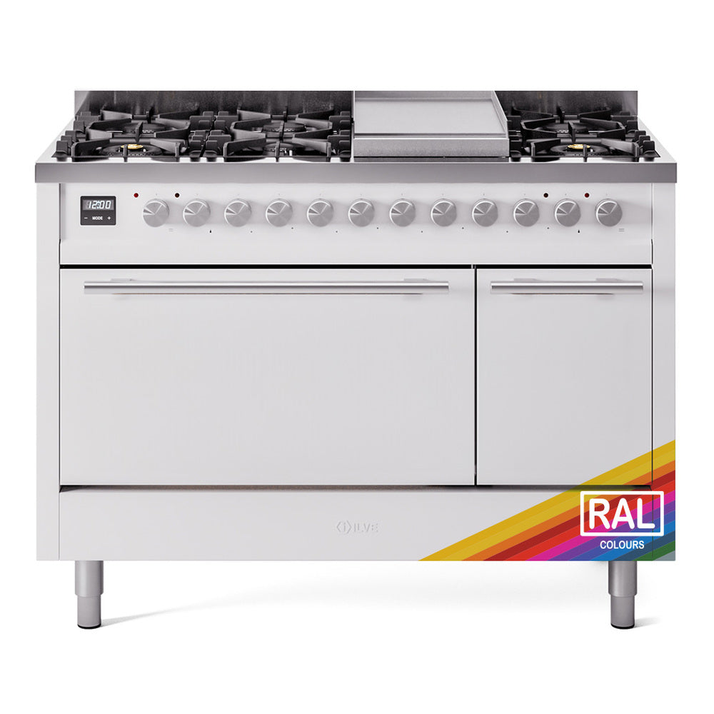 ILVE 48-inch Professional Plus II Propane Gas Dual Fuel Range with 8 Burners, Griddle, and Solid Door Oven in RAL (UP48FQMPRALP)
