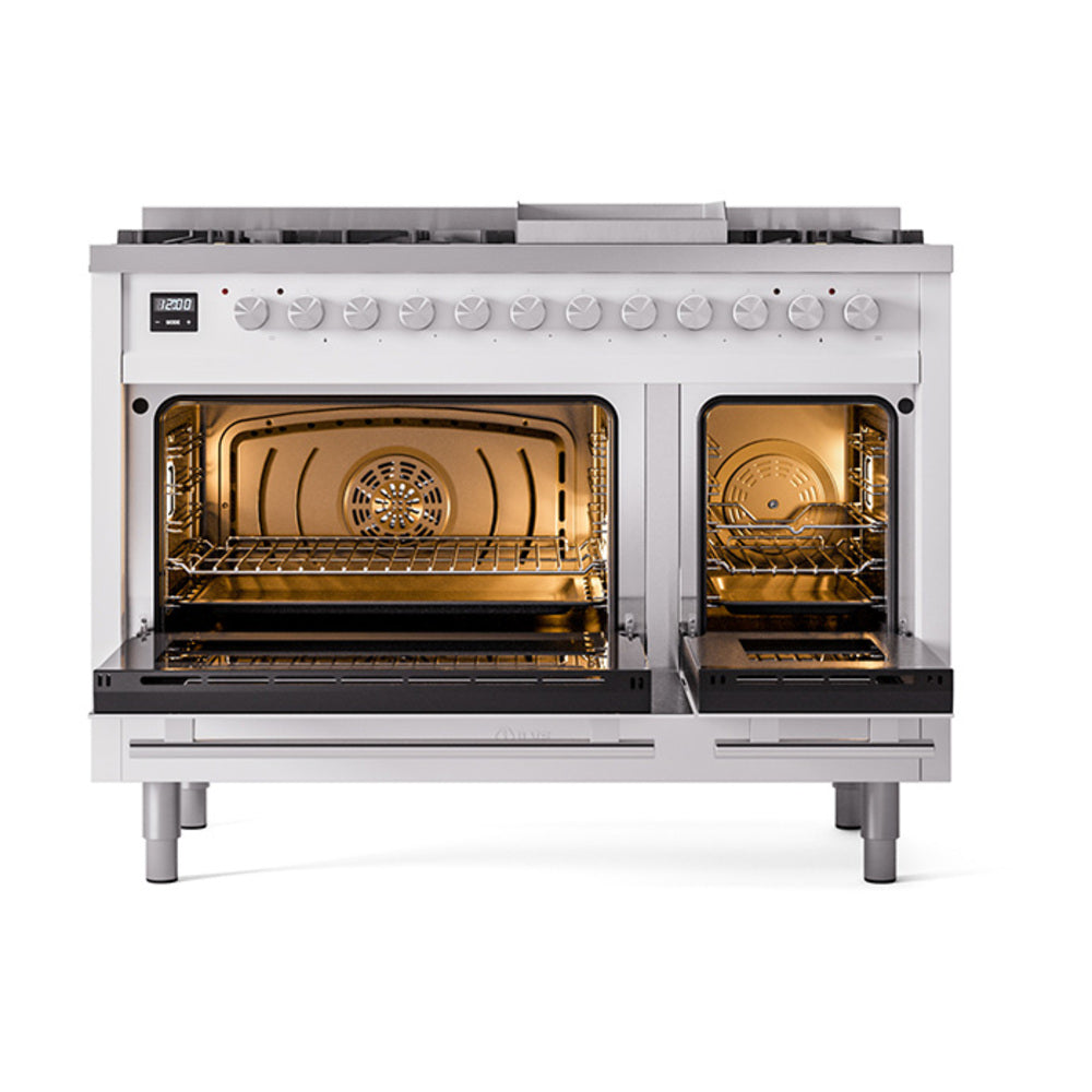 ILVE 48-inch Professional Plus II Propane Gas Dual Fuel Range with 8 Burners, Griddle, and Solid Door Oven in RAL (UP48FQMPRALP)