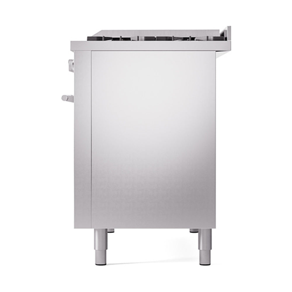 ILVE 48-inch Professional Plus II Natural Gas Dual Fuel Range with 8 Burners, Griddle, and Solid Door Oven in Stainless Steel (UP48FQMPSS)