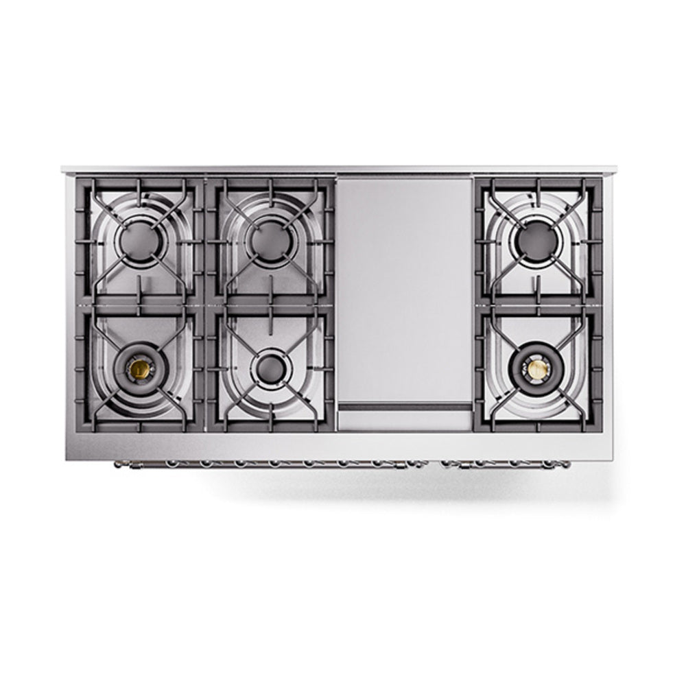 ILVE 48-Inch Nostalgie II Propane Gas Dual Fuel Range with 8 Burners, Griddle, and Solid Door Oven in Antique White with Chrome Trim (UP48FQNMPAWCLP)
