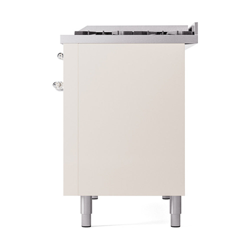 ILVE 48-Inch Nostalgie II Propane Gas Dual Fuel Range with 8 Burners, Griddle, and Solid Door Oven in Antique White with Chrome Trim (UP48FQNMPAWCLP)