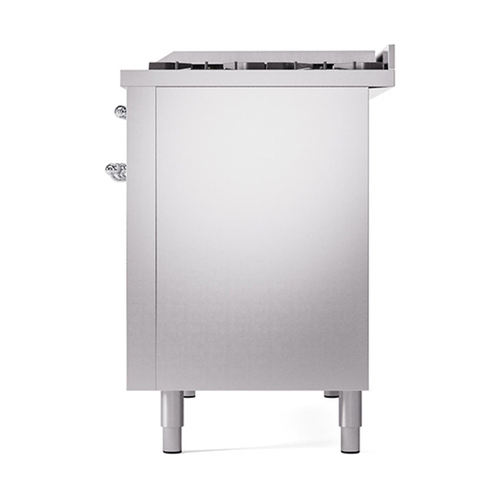 ILVE 48-Inch Nostalgie II Propane Gas Dual Fuel Range with 8 Burners, Griddle, and Solid Door Oven in Stainless Steel with Chrome Trim (UP48FQNMPSSCLP)