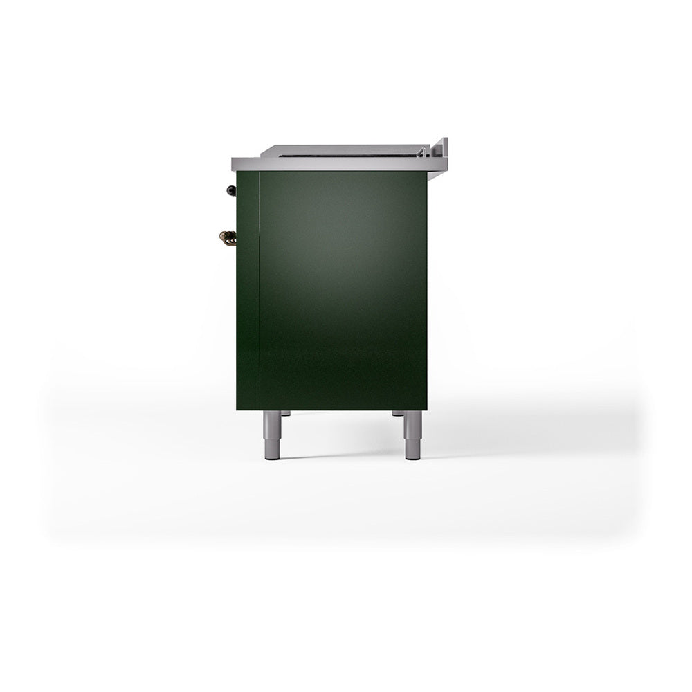 ILVE Nostalgie II 48-Inch Natural Gas Dual Fuel Range with 5 Burners, Griddle, & French Top with Triple Glass Door Oven in Emerald Green with Bronze Trim (UP48FSNMPEGB)