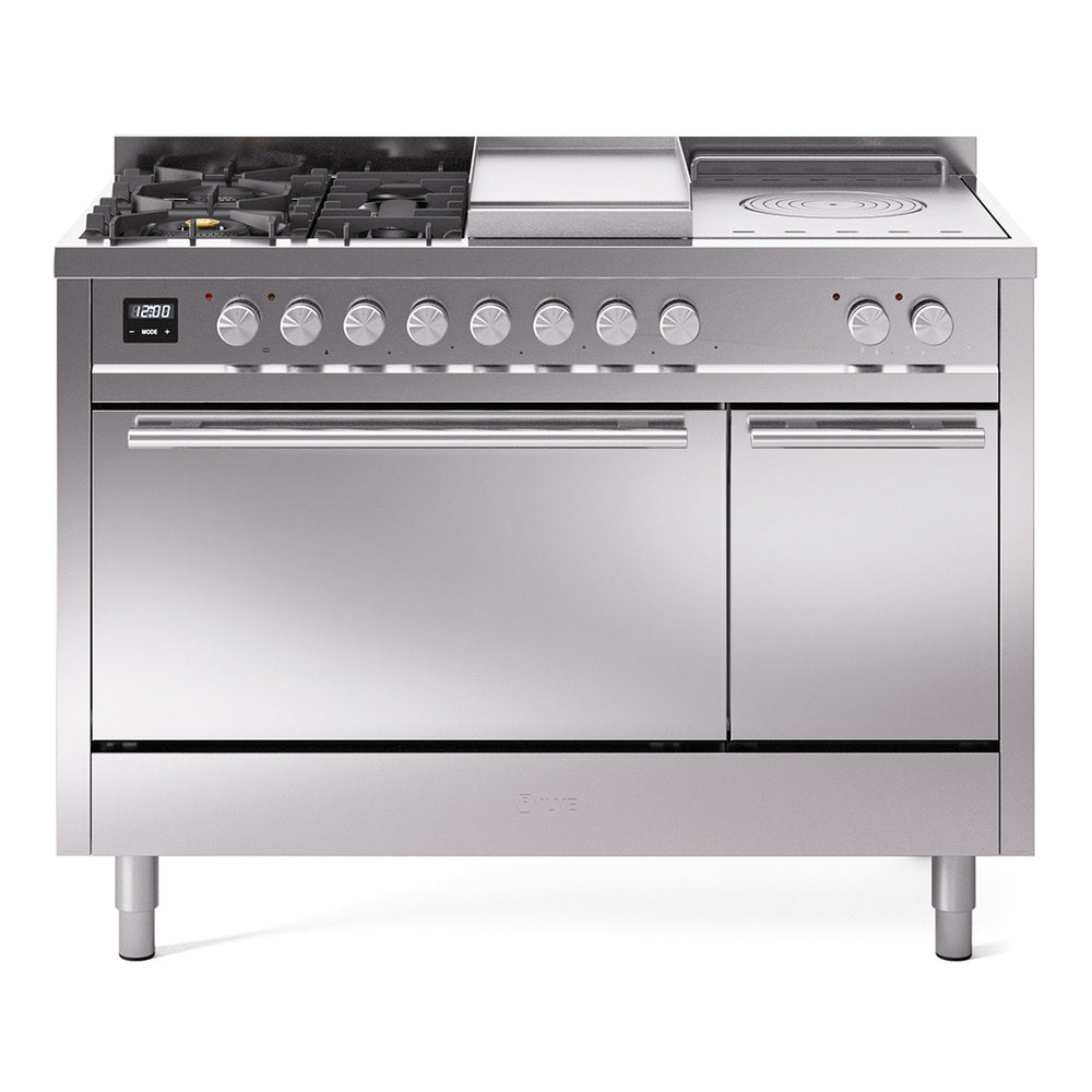 ILVE Professional Plus II 48-inch Propane Gas Dual Fuel Range with 5 Burners, Griddle, & French Top with Solid Door Oven in Stainless Steel (UP48FSQMPSSLP)
