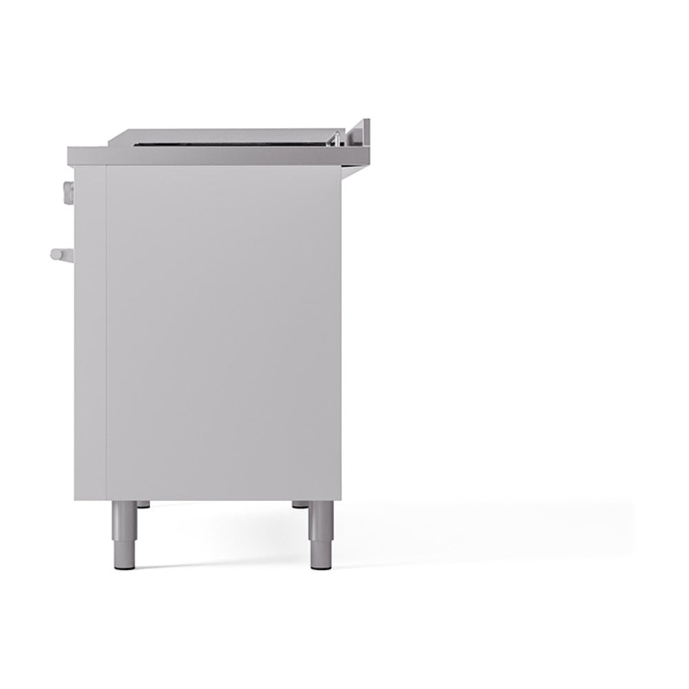 ILVE Professional Plus II 48-inch Natural Gas Dual Fuel Range with 5 Burners, Griddle, & French Top with Solid Door Oven in White (UP48FSQMPWH)