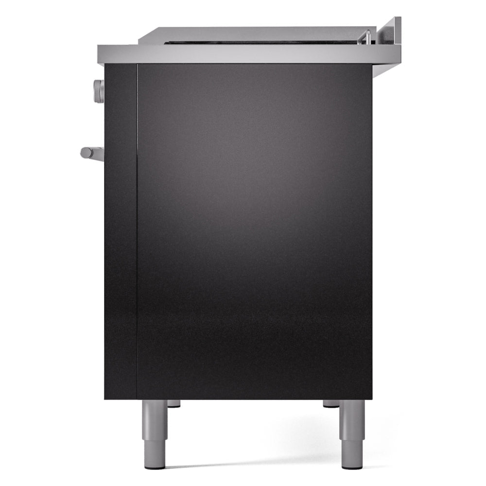 ILVE 48-inch Professional Plus II Propane Gas Dual Fuel Range with 5 Burners, Griddle, French Top, and Triple Glass Door Oven in Glossy Black (UP48FSWMPBKLP)