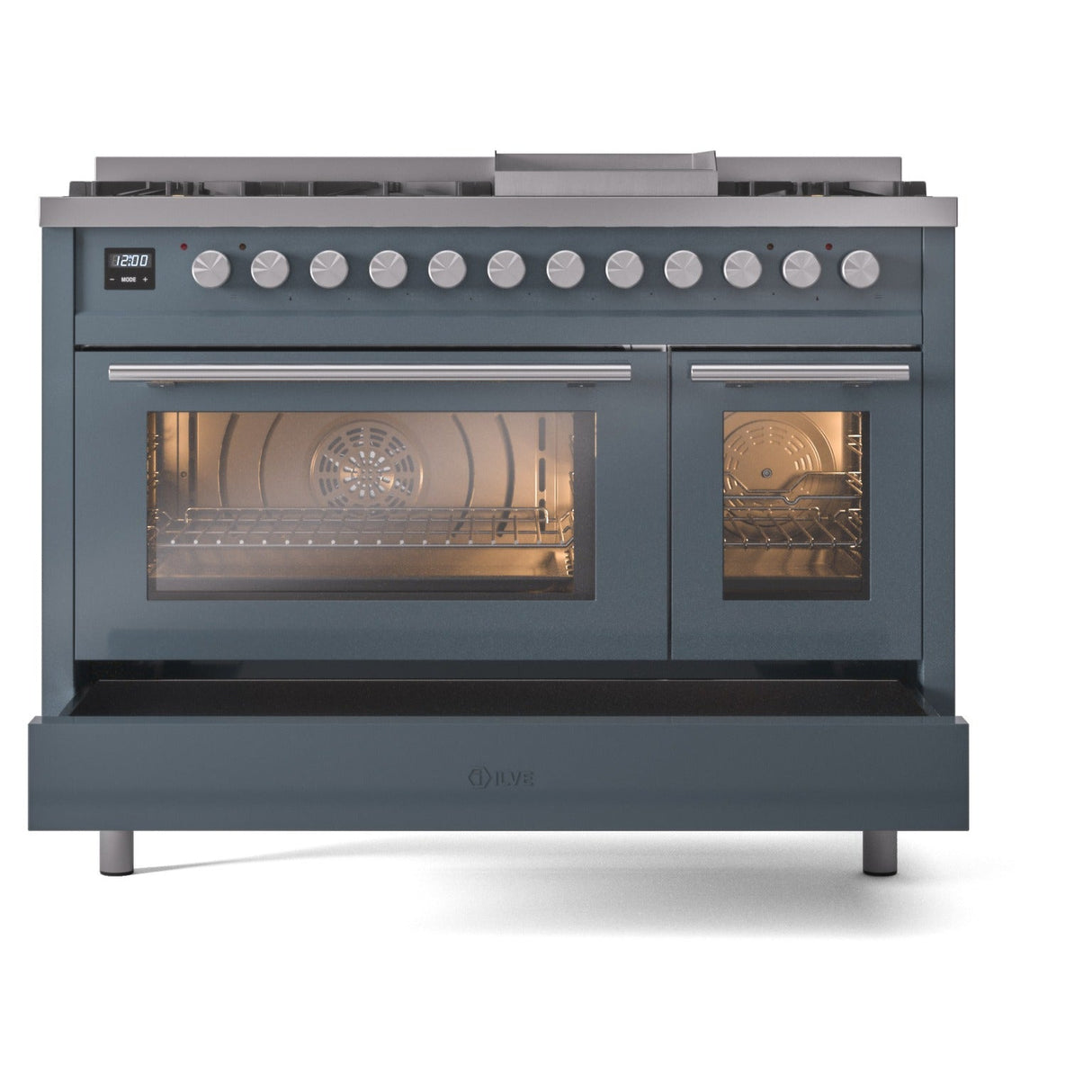 ILVE 48-Inch Professional Plus II Freestanding Natural Gas Dual Fuel Range with 8 Sealed Burner in Blue Grey (UP48FWMPBG)