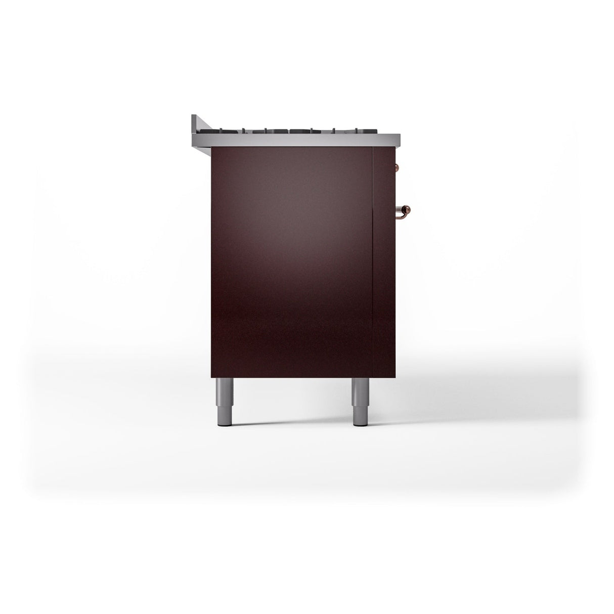 ILVE 60-Inch Nostalgie II Natural Gas Dual Fuel Range with 9 Burners, Griddle and Triple Glass Door Oven in Burgundy with Copper Trim (UP60FNMPBUP)