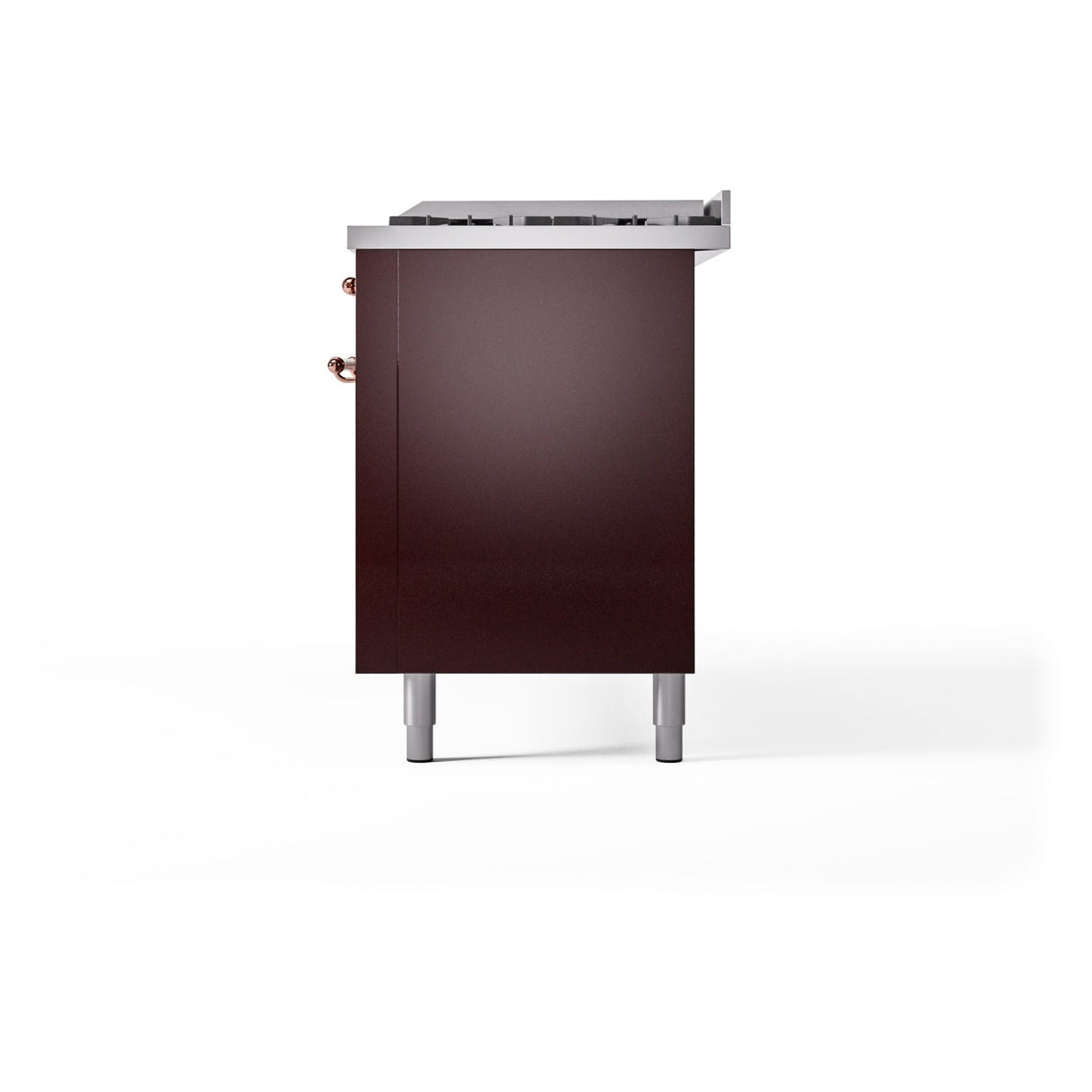 ILVE 60-Inch Nostalgie II Natural Gas Dual Fuel Range with 9 Burners, Griddle and Triple Glass Door Oven in Burgundy with Copper Trim (UP60FNMPBUP)