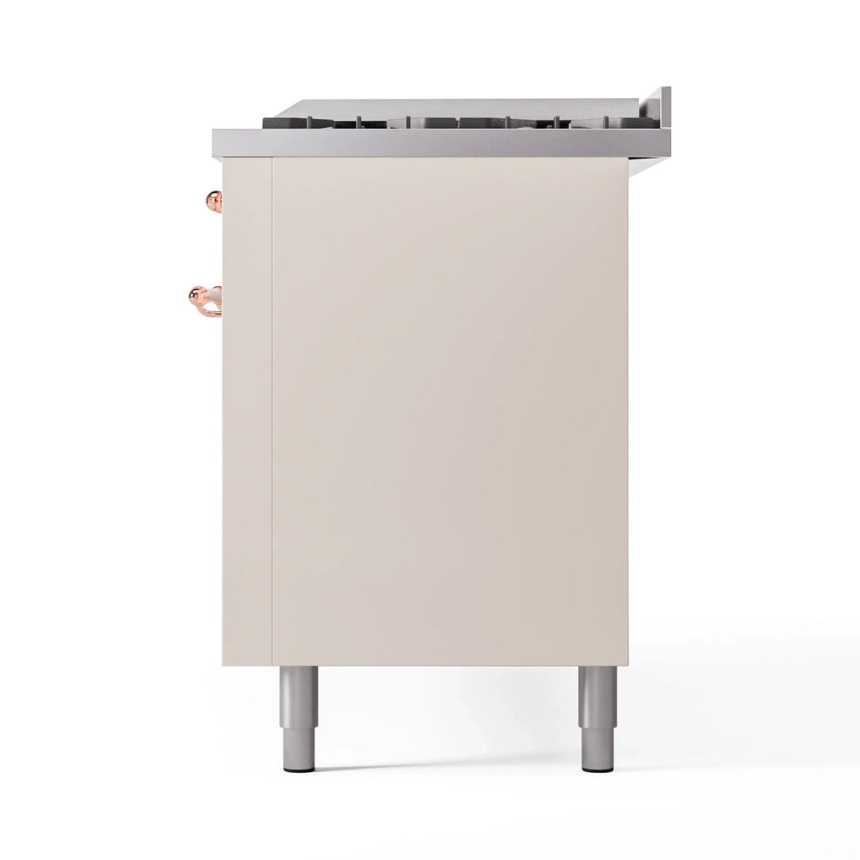 ILVE 60-Inch Nostalgie II Natural Gas Dual Fuel Range with 9 Burners, Griddle and Triple Glass Door Oven in Antique White with Copper Trim (UP60FNMPAWP)