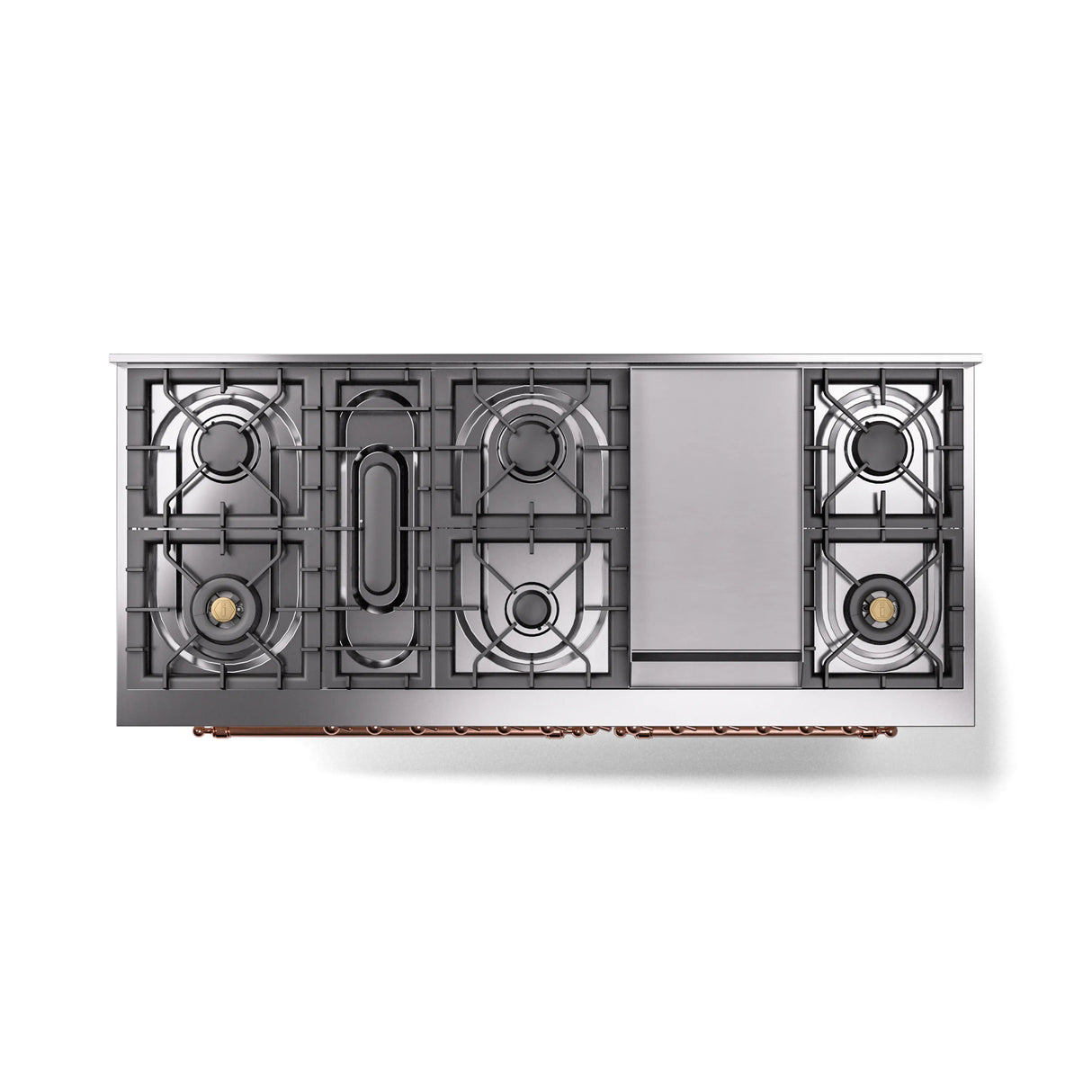 ILVE 60-Inch Nostalgie II Natural Gas Dual Fuel Range with 9 Burners, Griddle and Triple Glass Door Oven in Antique White with Copper Trim (UP60FNMPAWP)