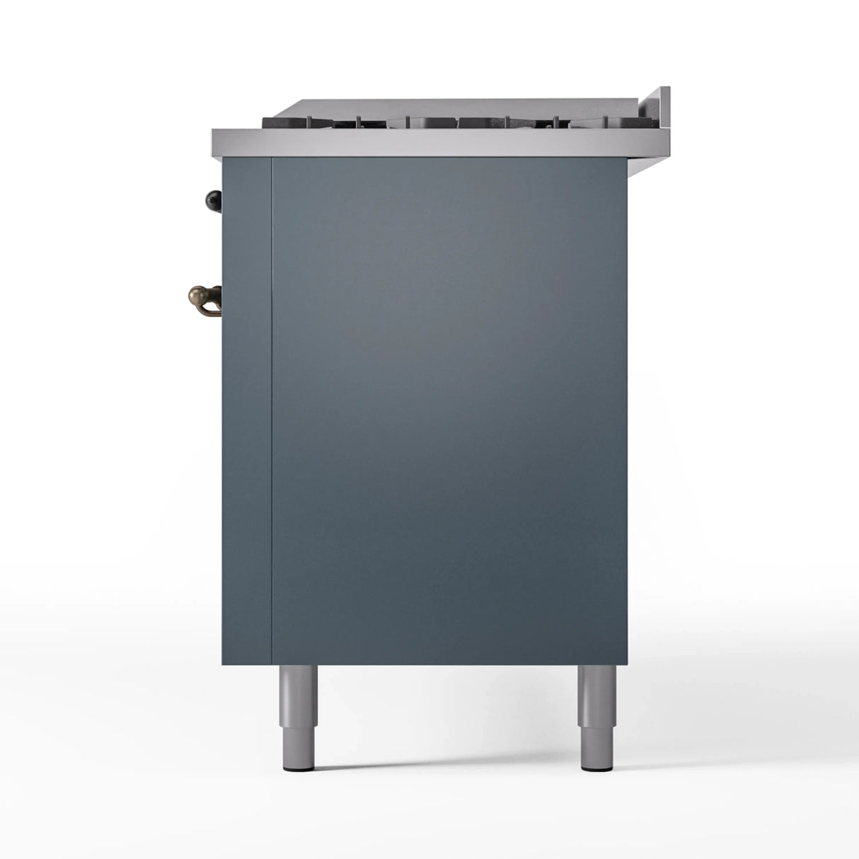 ILVE 60-Inch Nostalgie II Propane Gas Dual Fuel Range with 9 Burners, Griddle and Triple Glass Door Oven in Blue Grey with Bronze Trim (UP60FNMPBGBLP)