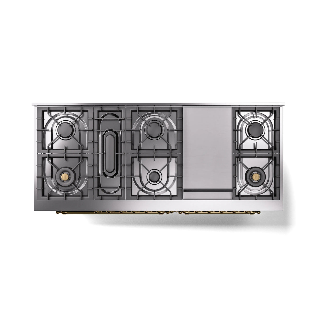 ILVE Nostalgie II 60-Inch Freestanding Natural Gas Dual Fuel Range in Blue Grey with Brass Trim (UP60FNMPBGG)