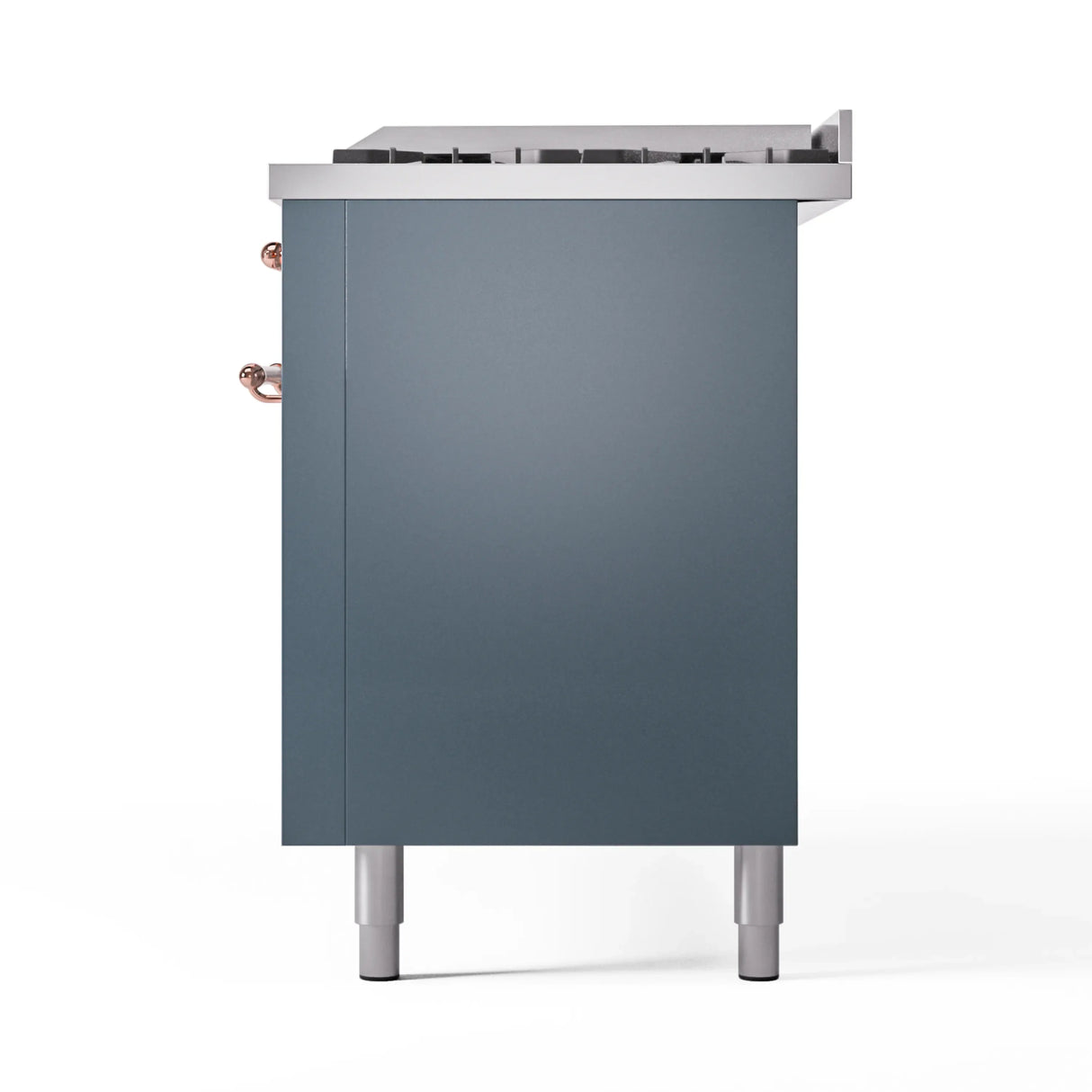 ILVE 60-Inch Nostalgie II Propane Gas Dual Fuel Range with 9 Burners, Griddle and Triple Glass Door Oven in Blue Grey with Copper Trim (UP60FNMPBGPLP)