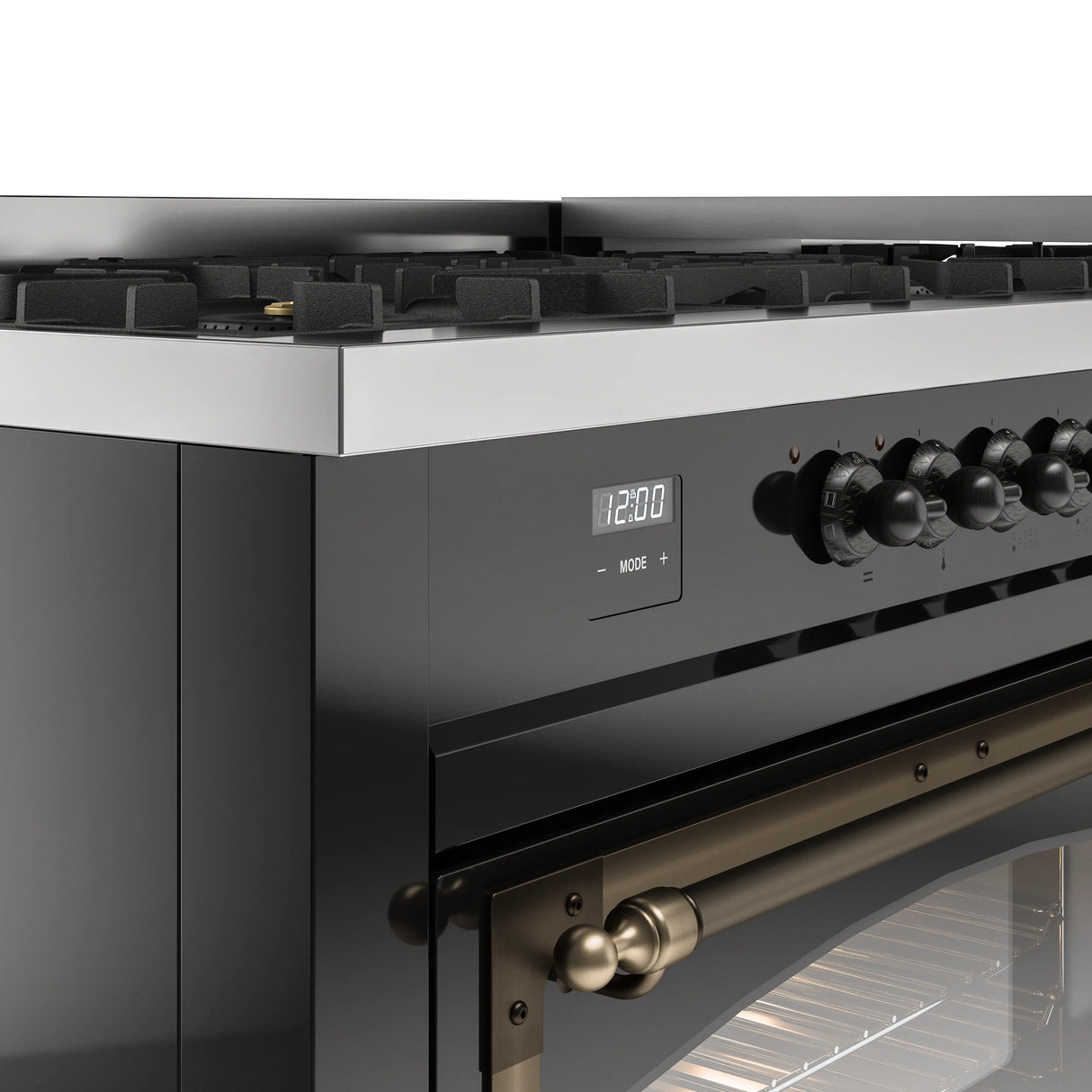 ILVE 60-Inch Nostalgie II Noblesse Propane Gas Dual Fuel Range with 9 Sealed Burners, Griddle, Triple Glass Door Oven in Glossy Black with Bronze Trim (UN60FNMPBKBLP)
