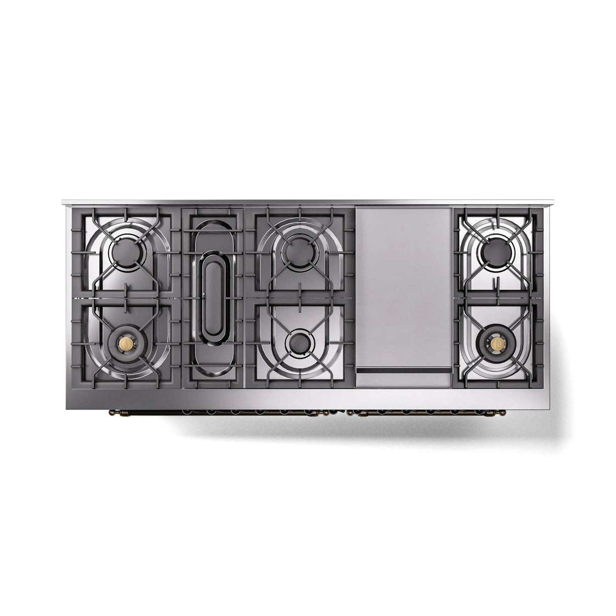 ILVE 60-Inch Nostalgie II Natural Gas Dual Fuel Range with 9 Burners, Griddle and Triple Glass Door Oven in Glossy Black with Bronze Trim (UP60FNMPBKB)