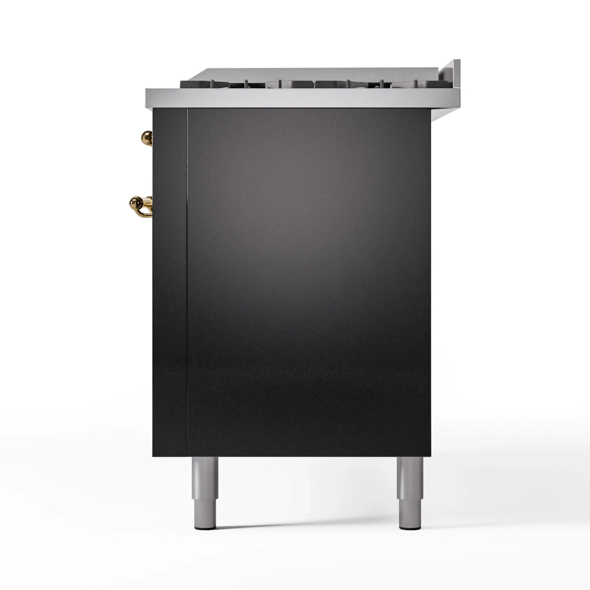 ILVE 60-Inch Nostalgie II Propane Gas Dual Fuel Range with 9 Burners, Griddle and Triple Glass Door Oven in Glossy Black with Brass Trim (UP60FNMPBKGLP)