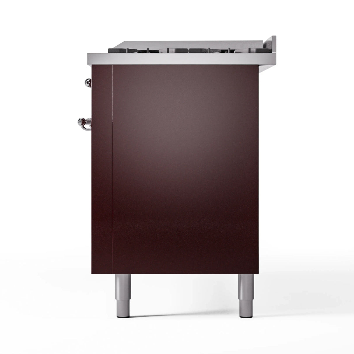 ILVE 60-Inch Nostalgie II Natural Gas Dual Fuel Range with 9 Burners, Griddle and Triple Glass Door Oven in Burgundy with Chrome Trim (UP60FNMPBUC)