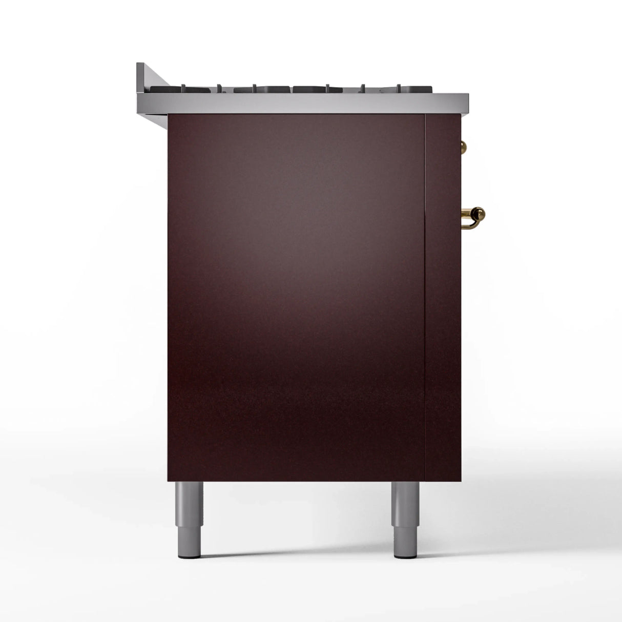 ILVE 60-Inch Nostalgie II Natural Gas Dual Fuel Range with 9 Burners, Griddle and Triple Glass Door Oven in Burgundy with Brass Trim (UP60FNMPBUG)