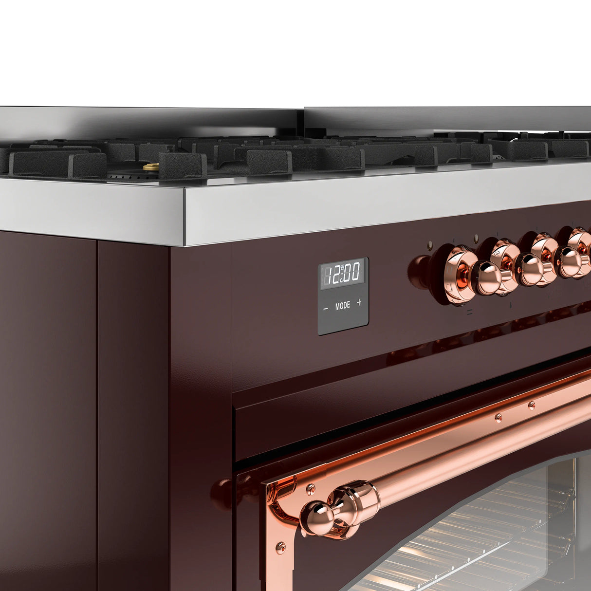 ILVE 60-Inch Nostalgie II Noblesse Natural Gas Dual Fuel Range in Burgundy with Copper Trim (UN60FNMPBUP)