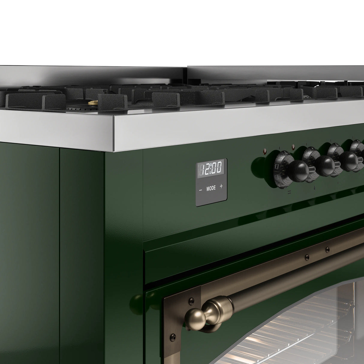 ILVE 60-Inch Nostalgie II Noblesse Natural Gas Dual Fuel Range in Emerald Green with Bronze Trim (UN60FNMPEGB)