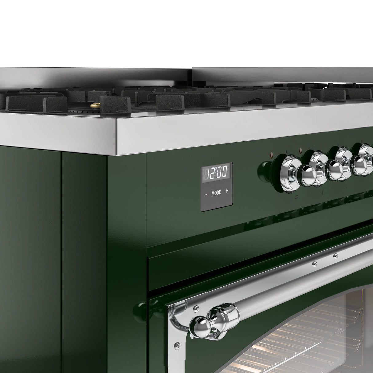 ILVE 60-Inch Nostalgie II Noblesse Propane Gas Dual Fuel Range with 9 Sealed Burners, Griddle, Triple Glass Door Oven in Emerald Green with Chrome Trim (UN60FNMPEGCLP)
