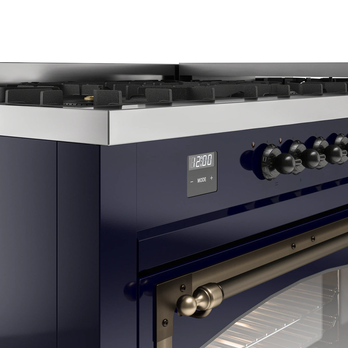 ILVE 60-Inch Nostalgie II Noblesse Propane Gas Dual Fuel Range with 9 Sealed Burners, Griddle, Triple Glass Door Oven in Midnight Blue with Bronze Trim (UN60FNMPMBBLP)