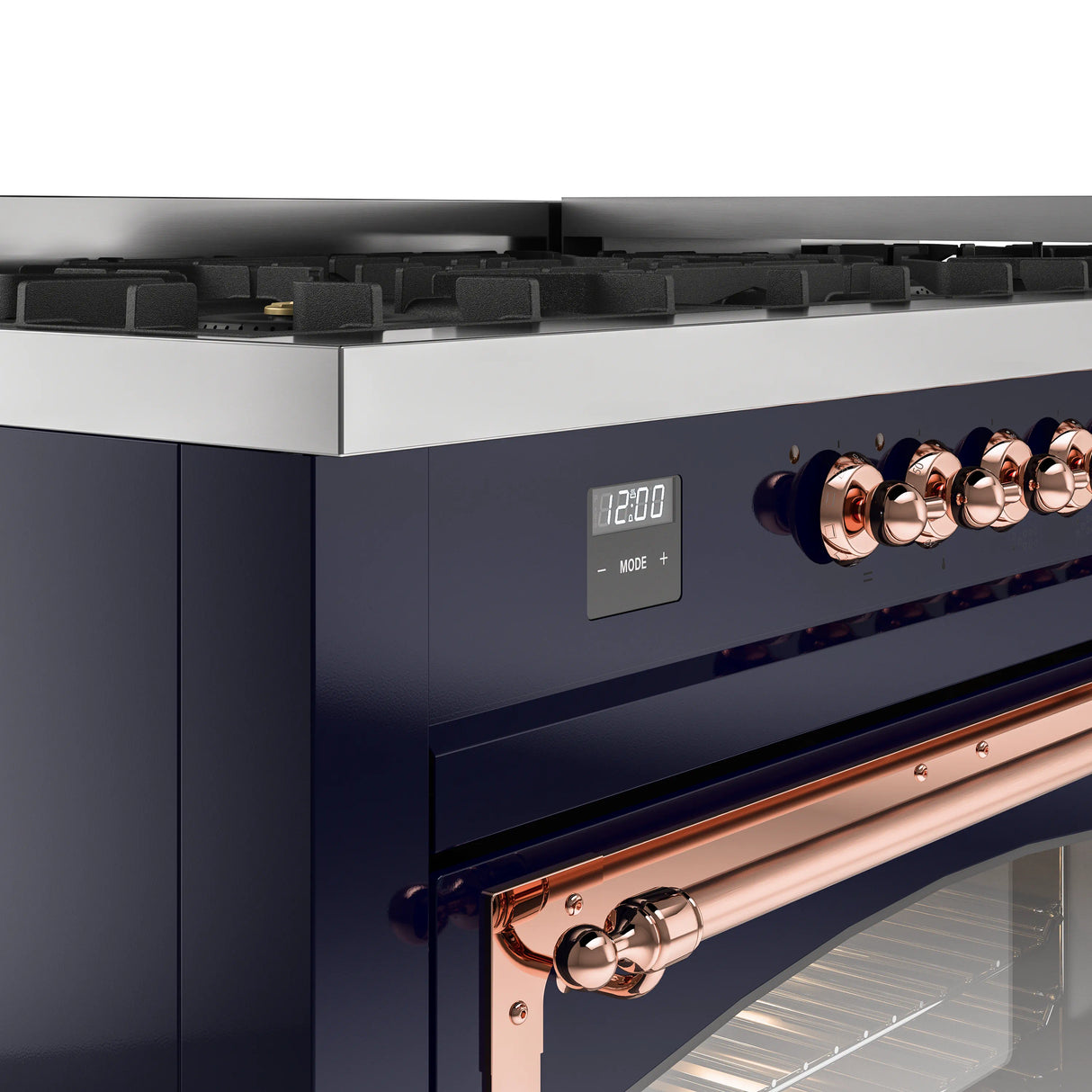 ILVE 60-Inch Nostalgie II Noblesse Natural Gas Dual Fuel Range in Midnight Blue with Copper Trim (UN60FNMPMBP)