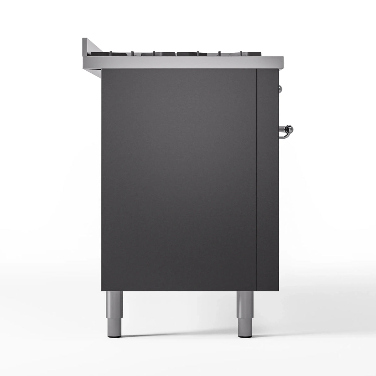 ILVE 60-Inch Nostalgie II Natural Gas Dual Fuel Range with 9 Burners, Griddle and Triple Glass Door Oven in Matte Graphite with Chrome Trim (UP60FNMPMGC)