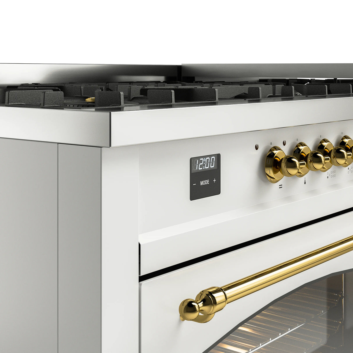 ILVE 60-Inch Nostalgie II Propane Gas Dual Fuel Range with 9 Burners, Griddle and Triple Glass Door Oven in White with Brass Trim (UP60FNMPWHGLP)