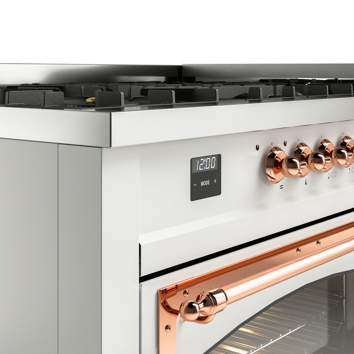 ILVE 60-Inch Nostalgie II Noblesse Propane Gas Dual Fuel Range with 9 Sealed Burners, Griddle, Triple Glass Door Oven in White with Copper Trim (UN60FNMPWHPLP)