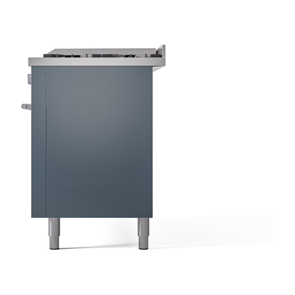 ILVE 60-inch Professional Plus II Natural Gas Dual Fuel Range with 9 Burners, Griddle, and Solid Door Oven in Blue Grey (UP60FQMPBG)