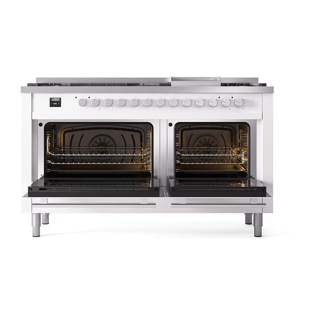 ILVE 60-inch Professional Plus II Natural Gas Dual Fuel Range with 9 Burners, Griddle, and Solid Door Oven in RAL (UP60FQMPRA)