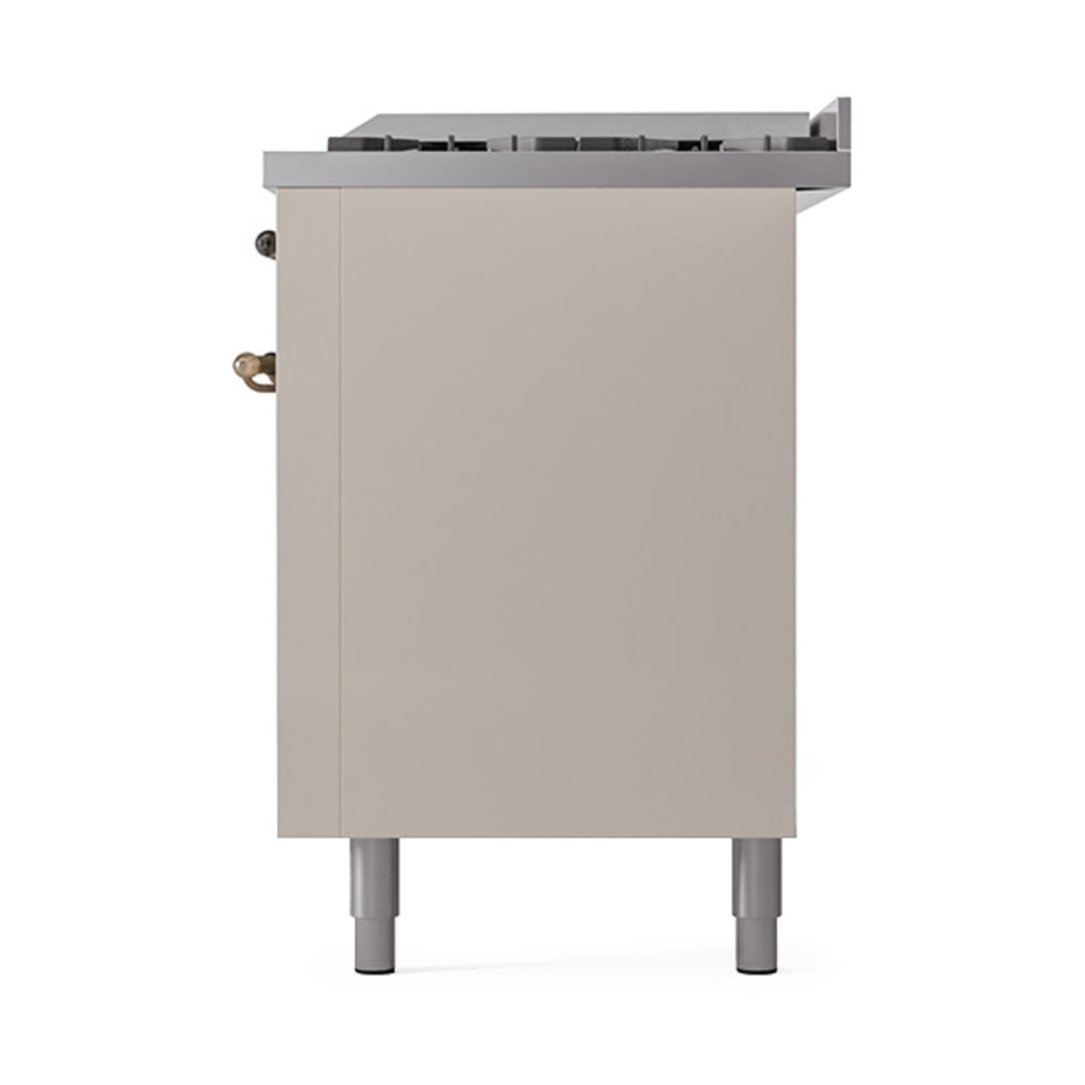 ILVE 60-Inch Nostalgie II Natural Gas Dual Fuel Range with 9 Burners, Griddle and Solid Door Oven in Antique White with Bronze Trim (UP60FQNMPAWB)