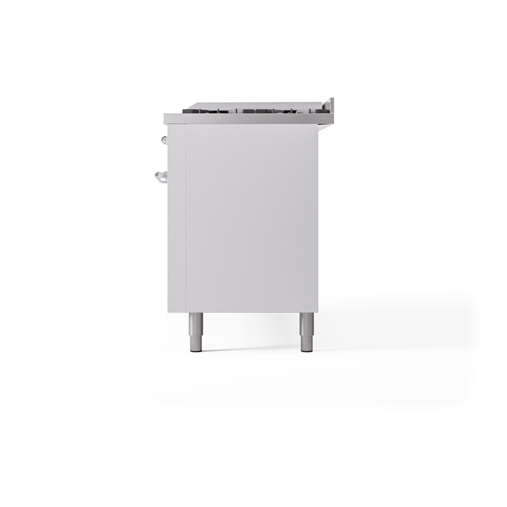 ILVE 60-Inch Nostalgie II Propane Gas Dual Fuel Range with 9 Burners, Griddle, and Solid Door Oven in White with Chrome Trim (UP60FQNMPWHCLP)