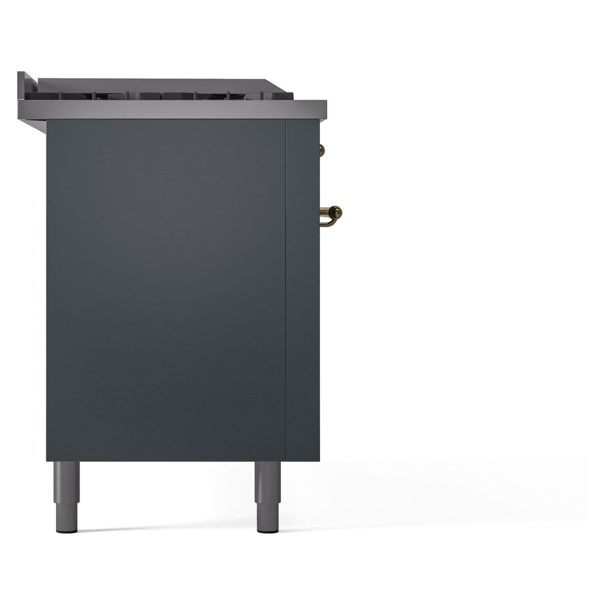 ILVE Nostalgie II 60-Inch Propane Gas Dual Fuel Range with 7 Burners, Griddle, & French Top with Triple Glass Door Oven in Blue Grey with Brass Trim (UP60FSNMPBGGLP)