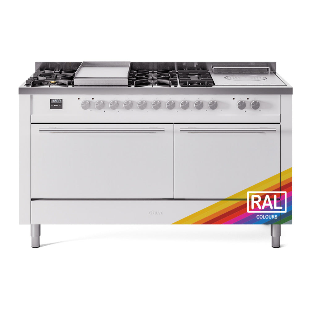 ILVE Professional Plus II 60-Inch Propane Gas Dual Fuel Range with 7 Burners, Griddle, & French Top with Solid Door Oven in RAL (UP60FSQMPRALP)