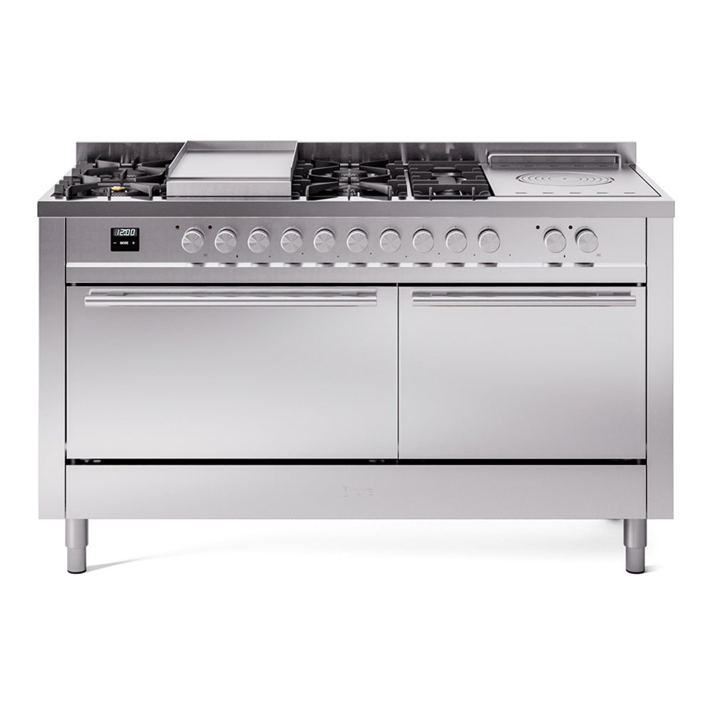 ILVE Professional Plus II 60-Inch Propane Gas Dual Fuel Range with 7 Burners, Griddle, & French Top with Solid Door Oven in Stainless Steel (UP60FSQMPSSLP)