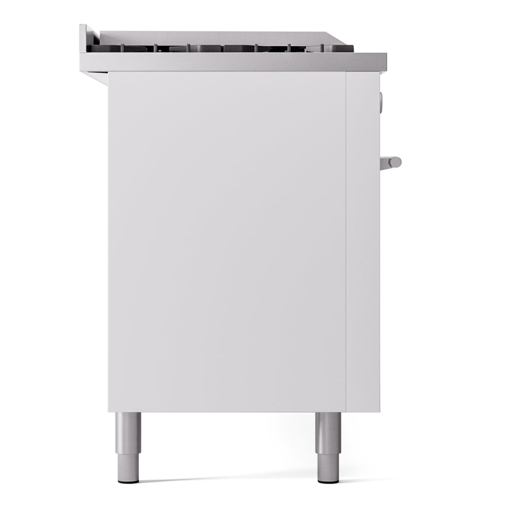 ILVE Professional Plus II 60-Inch Natural Gas Dual Fuel Range with 7 Burners, Griddle, & French Top with Solid Door Oven in White (UP60FSQMPWH)