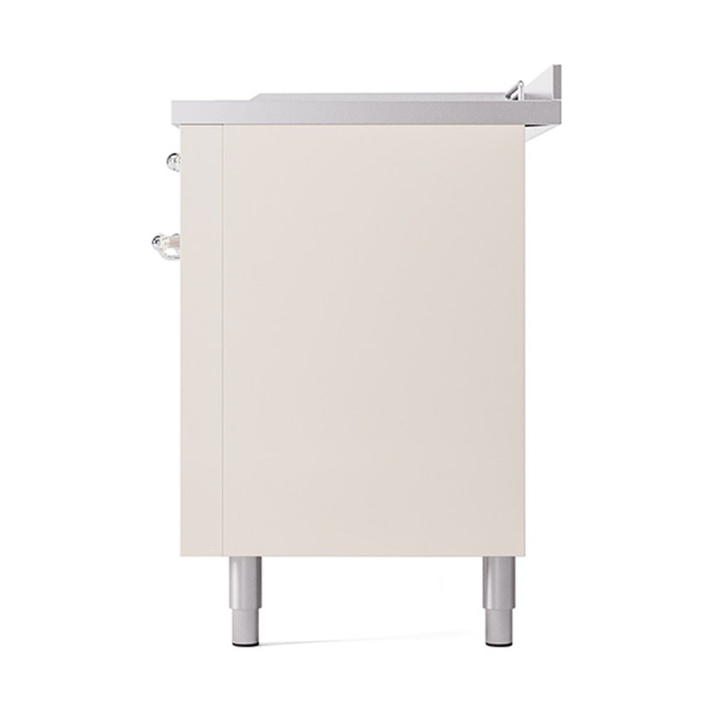 ILVE Nostalgie II 60-Inch Propane Gas Dual Fuel Range with 7 Burners, Griddle, & French Top with Solid Door Oven in Antique White with Chrome Trim (UP60FSQNMPAWCLP)