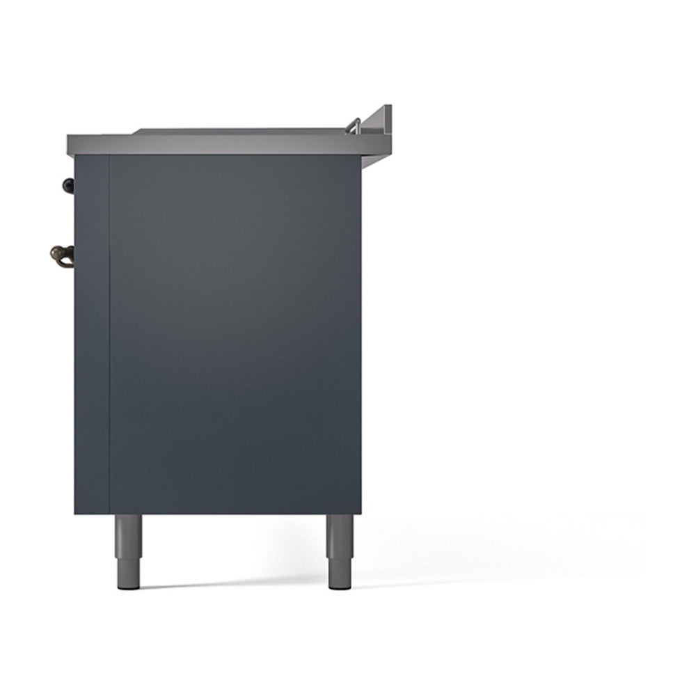ILVE Nostalgie II 60-Inch Propane Gas Dual Fuel Range with 7 Burners, Griddle, & French Top with Solid Door Oven in Blue Grey with Bronze Trim (UP60FSQNMPBGBLP)