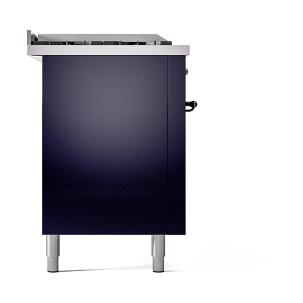 ILVE Nostalgie II 60-Inch Propane Gas Dual Fuel Range with 7 Burners, Griddle, & French Top with Solid Door Oven in Midnight Blue with Bronze Trim (UP60FSQNMPMBBLP)