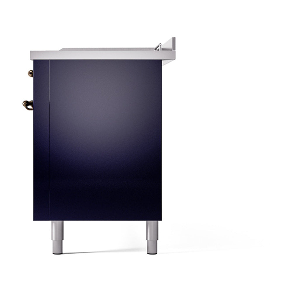 ILVE Nostalgie II 60-Inch Propane Gas Dual Fuel Range with 7 Burners, Griddle, & French Top with Solid Door Oven in Midnight Blue with Bronze Trim (UP60FSQNMPMBBLP)