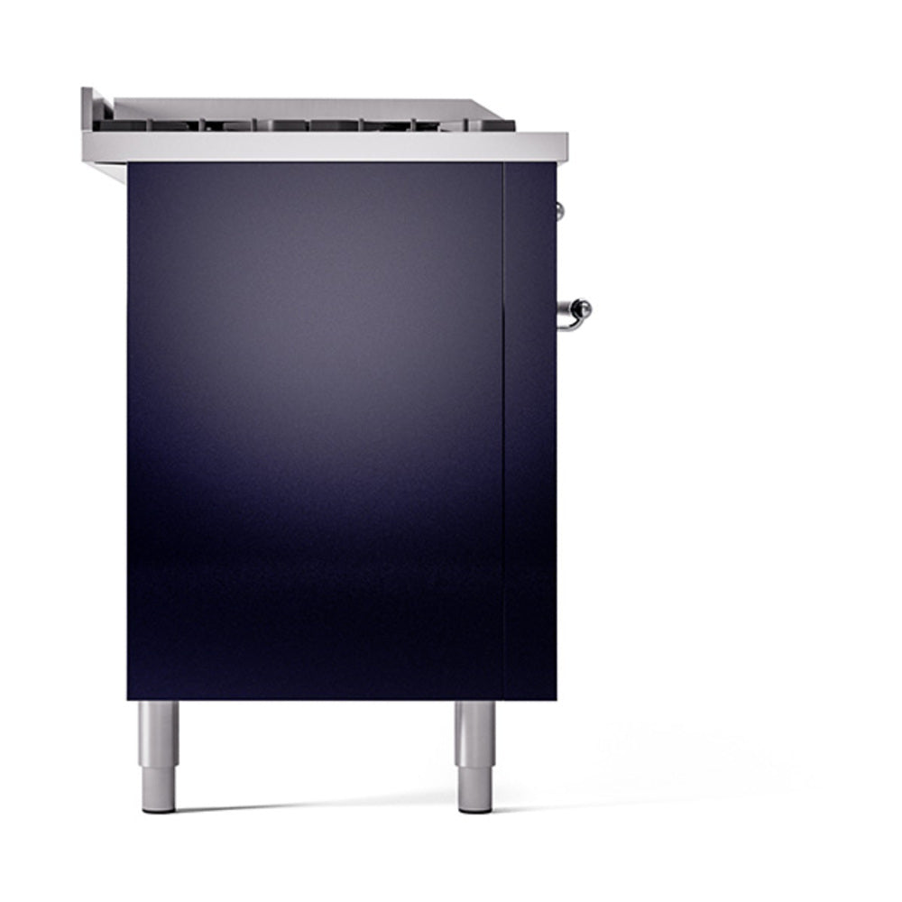 ILVE Nostalgie II 60-Inch Propane Gas Dual Fuel Range with 7 Burners, Griddle, & French Top with Solid Door Oven in Midnight Blue with Chrome Trim (UP60FSQNMPMBCLP)