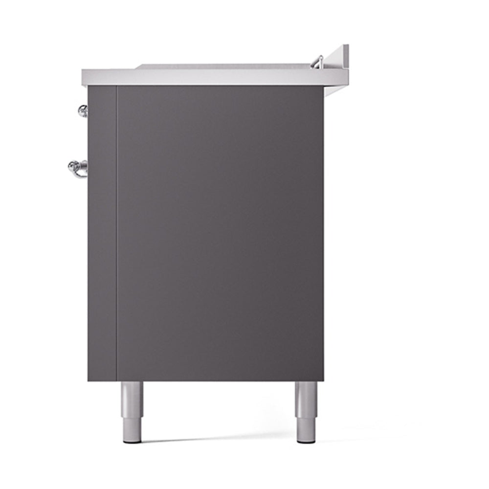 ILVE Nostalgie II 60-Inch Propane Gas Dual Fuel Range with 7 Burners, Griddle, & French Top with Solid Door Oven in Matte Graphite with Chrome Trim (UP60FSQNMPMGCLP)