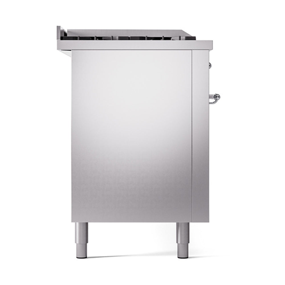 ILVE Nostalgie II 60-Inch Natural Gas Dual Fuel Range with 7 Burners, Griddle, & French Top with Solid Door Oven in Stainless Steel with Chrome Trim (UP60FSQNMPSSC)