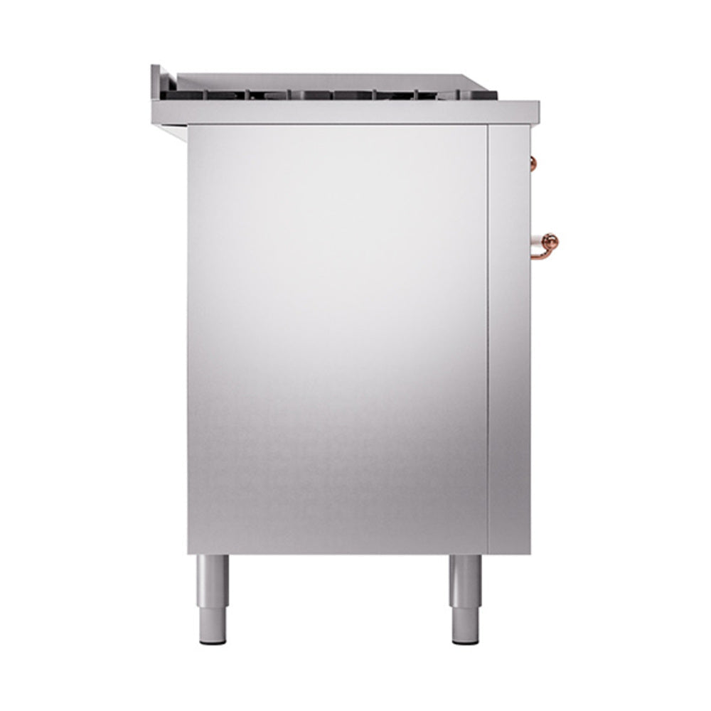 ILVE Nostalgie II 60-Inch Propane Gas Dual Fuel Range with 7 Burners, Griddle, & French Top with Solid Door Oven in Stainless Steel with Copper Trim (UP60FSQNMPSSPLP)