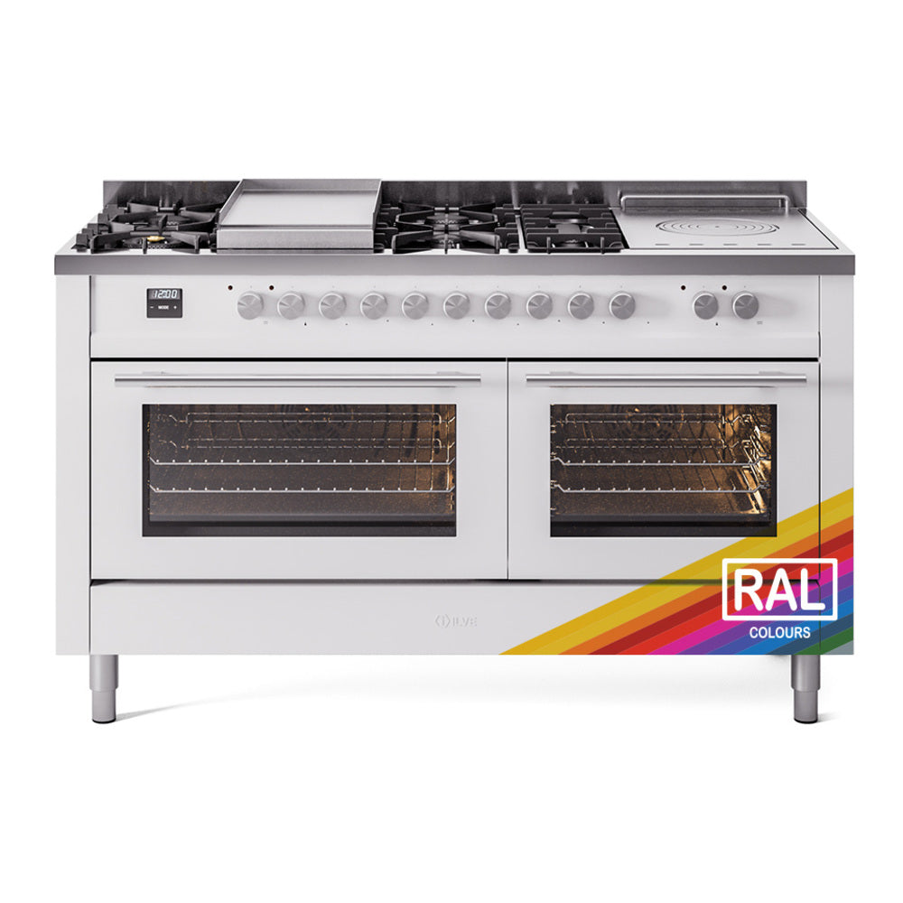 ILVE Professional Plus II 60-Inch Natural Gas Dual Fuel Range with 7 Burners, Griddle, & French Top with Triple Glass Door Oven in Custom RAL (UP60FSWMPRA)