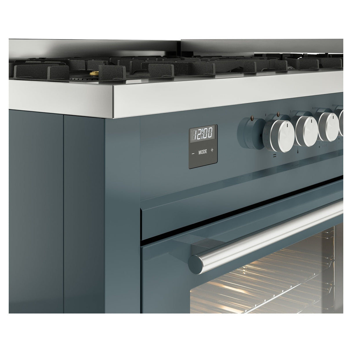 ILVE 60-inch Professional Plus II Propane Gas Dual Fuel Range with 9 Burners, Griddle, and Triple Glass Door Oven in Blue Grey (UP60FWMPBGLP)