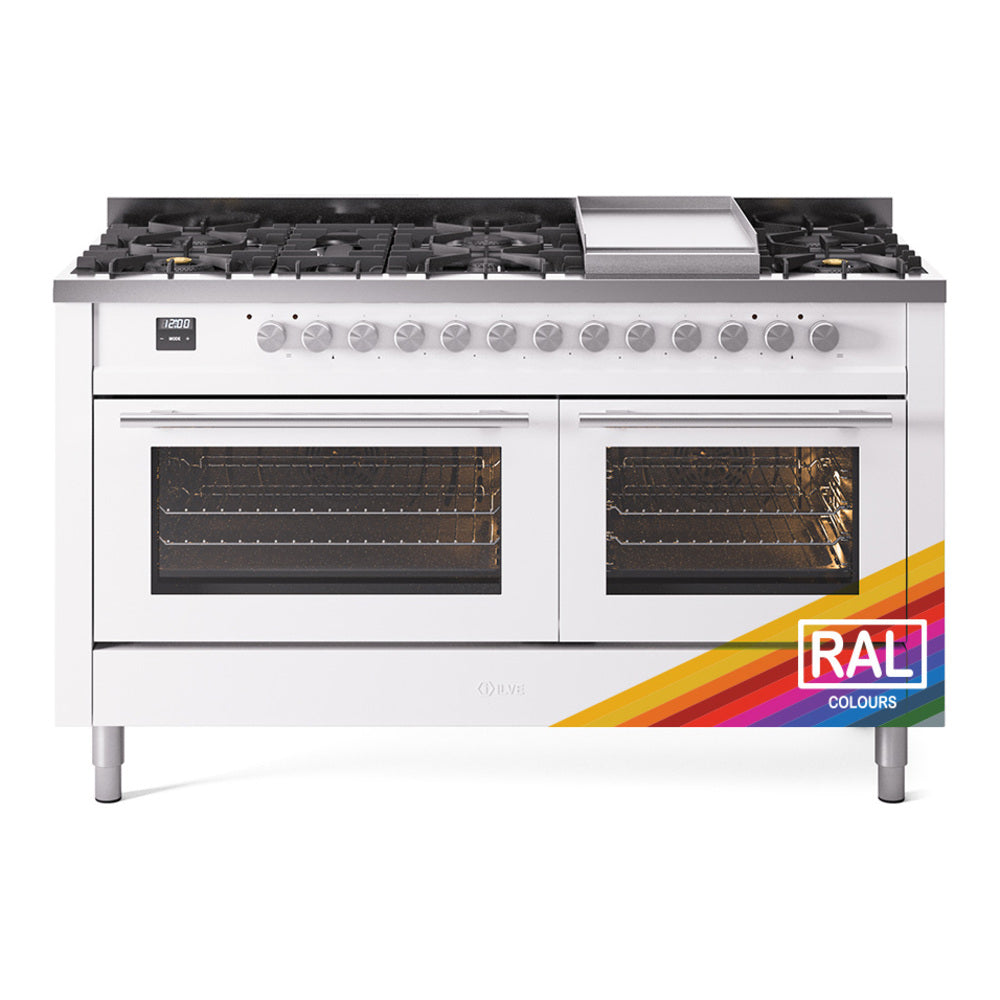 ILVE 60-inch Professional Plus II Natural Gas Dual Fuel Range with 9 Burners, Griddle, and Triple Glass Door Oven in RAL (UP60FWMPRA)